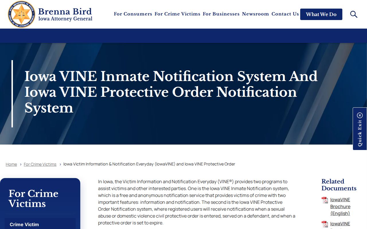 Iowa Attorney General instructions for IowaVINE registration and notifications