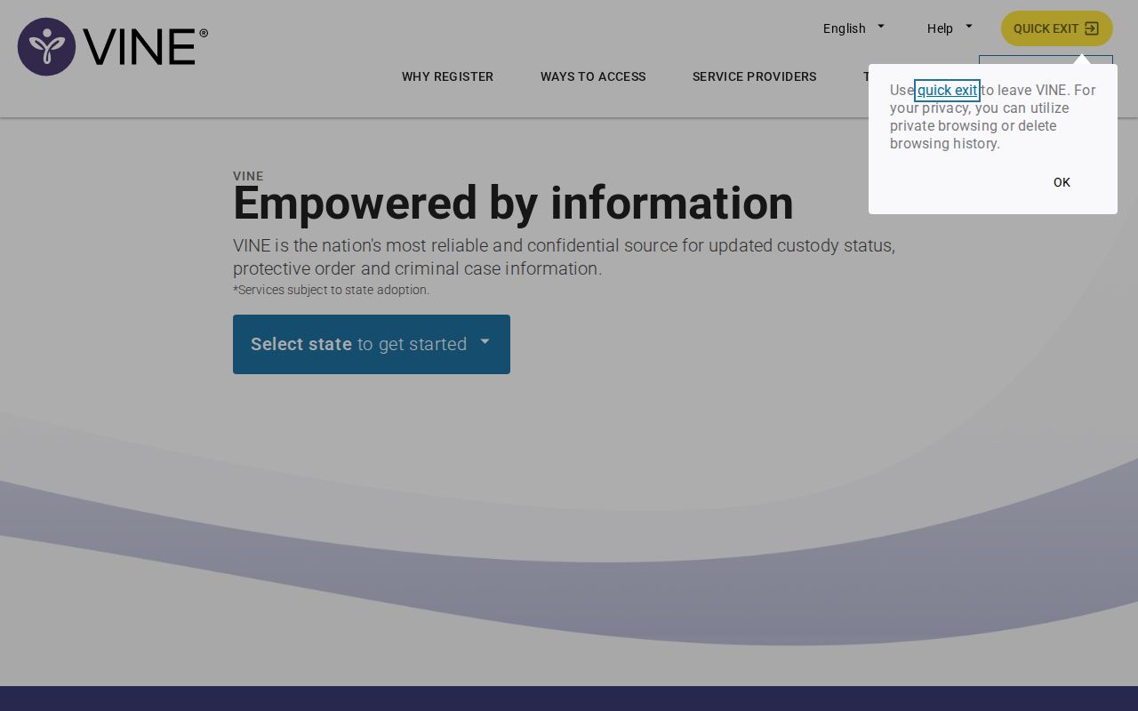VINELink state selection screen for an Iowa custody search